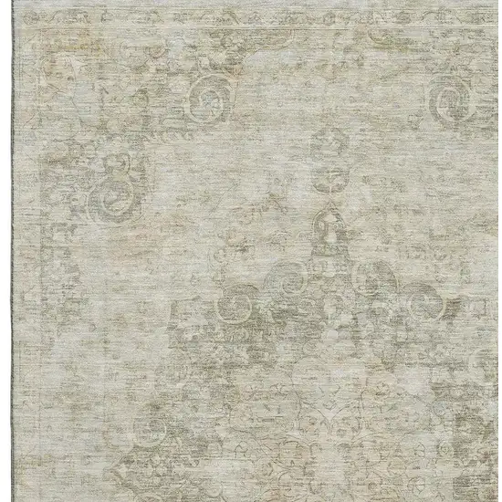 8' Sage Ivory And Gray Oriental Washable Area Rug With UV Protection Photo 2