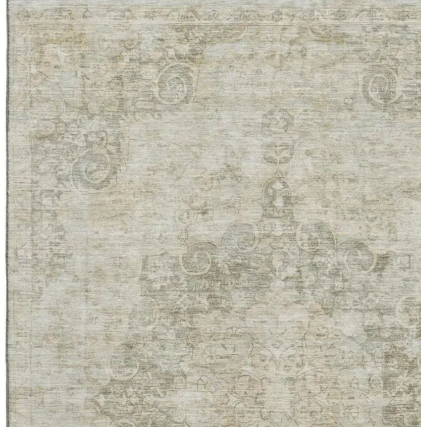 8' Sage Ivory And Gray Oriental Washable Area Rug With UV Protection Photo 2