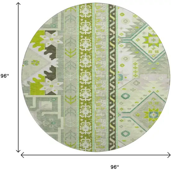 8' Sage Ivory And Lime Green Southwestern Washable Round Rug With UV Protection Photo 9