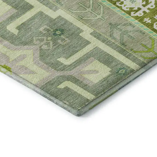 8' Sage Ivory And Lime Green Southwestern Washable Round Rug With UV Protection Photo 6