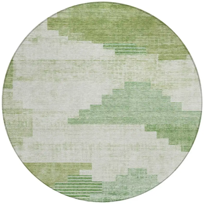 8' Sage Ivory And Olive Green Round Geometric Washable Indoor Outdoor Area Rug Photo 3