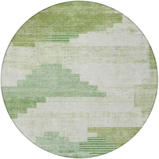 8' Sage Ivory And Olive Green Round Geometric Washable Indoor Outdoor Area Rug Photo 4