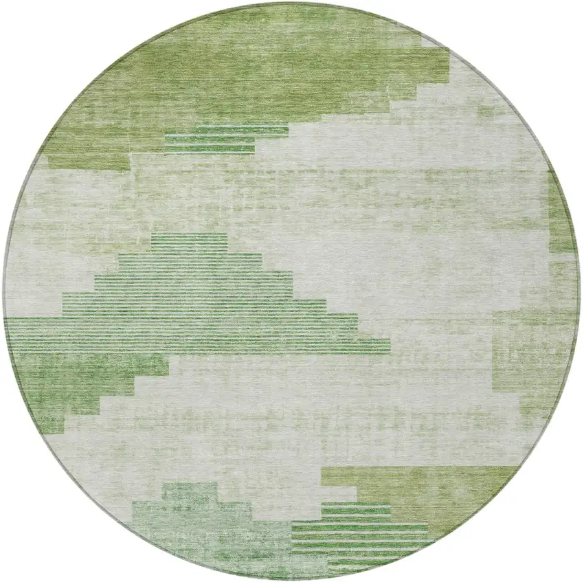 8' Sage Ivory And Olive Green Round Geometric Washable Indoor Outdoor Area Rug Photo 4