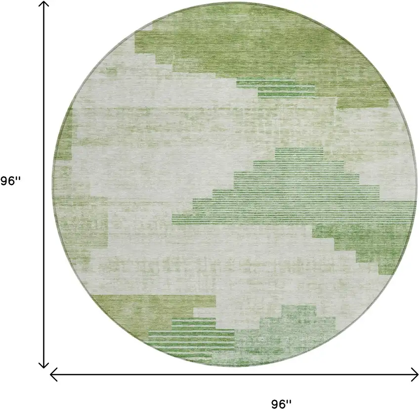 8' Sage Ivory And Olive Green Round Geometric Washable Indoor Outdoor Area Rug Photo 8