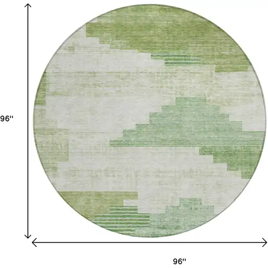 8' Sage Ivory And Olive Green Round Geometric Washable Indoor Outdoor Area Rug Photo 8