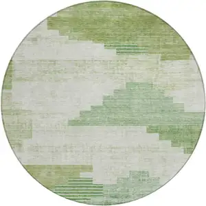 Photo of 8' Sage Ivory And Olive Green Round Geometric Washable Indoor Outdoor Area Rug