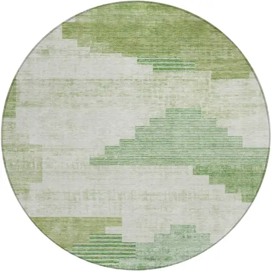 8' Sage Ivory And Olive Green Round Geometric Washable Indoor Outdoor Area Rug Photo 1