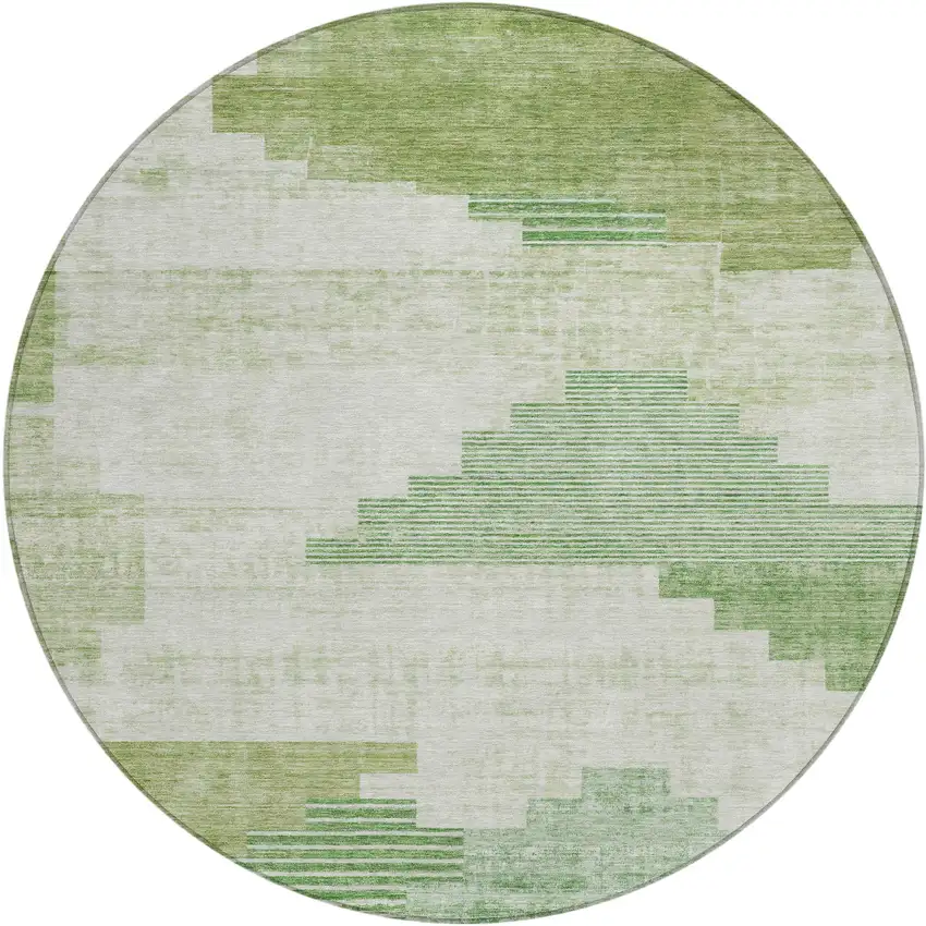 8' Sage Ivory And Olive Green Round Geometric Washable Indoor Outdoor Area Rug Photo 1