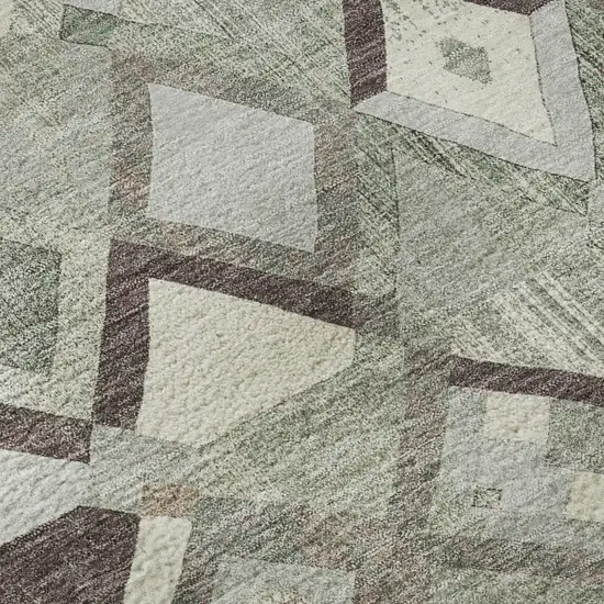 8' Sage Ivory And Taupe Geometric Washable Area Rug With UV Protection Photo 9