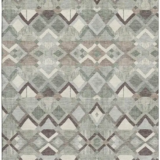 8' Sage Ivory And Taupe Geometric Washable Area Rug With UV Protection Photo 3