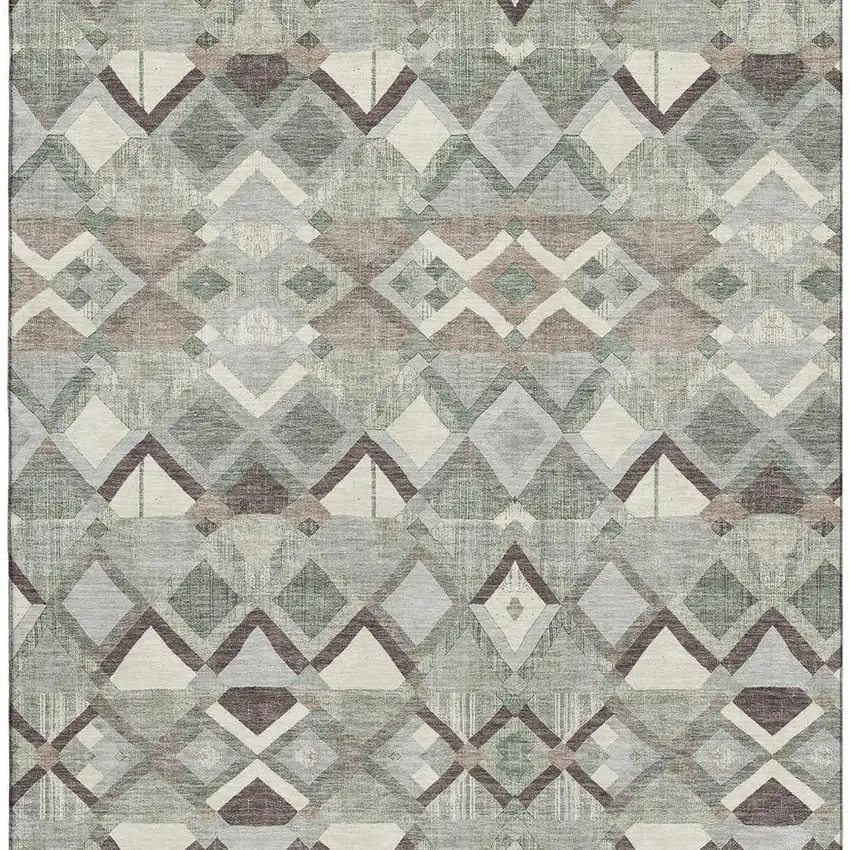 8' Sage Ivory And Taupe Geometric Washable Area Rug With UV Protection Photo 3