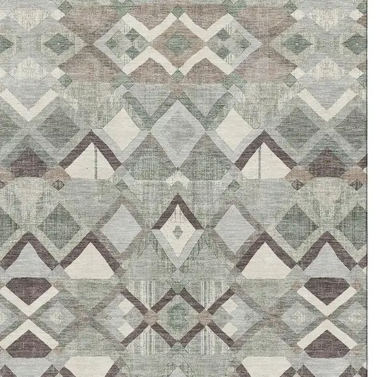 8' Sage Ivory And Taupe Geometric Washable Area Rug With UV Protection Photo 2