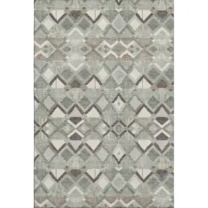 Photo of 8' Sage Ivory And Taupe Geometric Washable Area Rug With UV Protection
