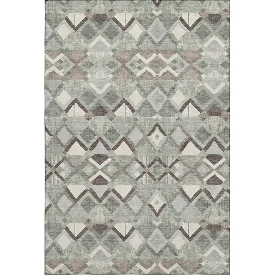 8' Sage Ivory And Taupe Geometric Washable Area Rug With UV Protection Photo 1