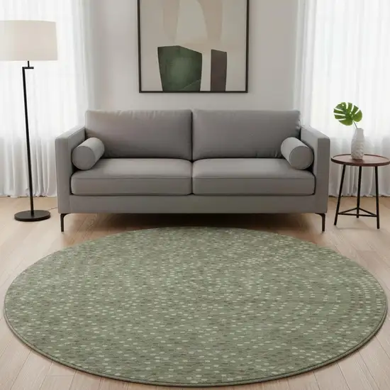 8' Sage Ivory And Taupe Polka Dot Washable Round Rug With UV Protection Photo 2