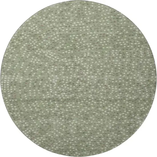 8' Sage Ivory And Taupe Polka Dot Washable Round Rug With UV Protection Photo 3
