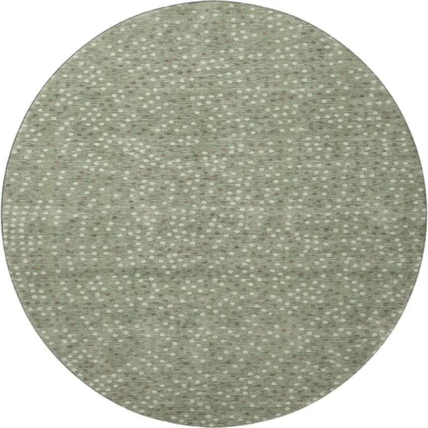 8' Sage Ivory And Taupe Polka Dot Washable Round Rug With UV Protection Photo 3