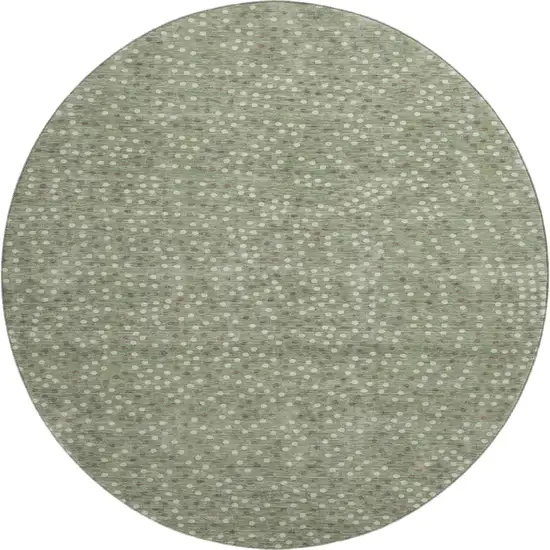 8' Sage Ivory And Taupe Polka Dot Washable Round Rug With UV Protection Photo 1