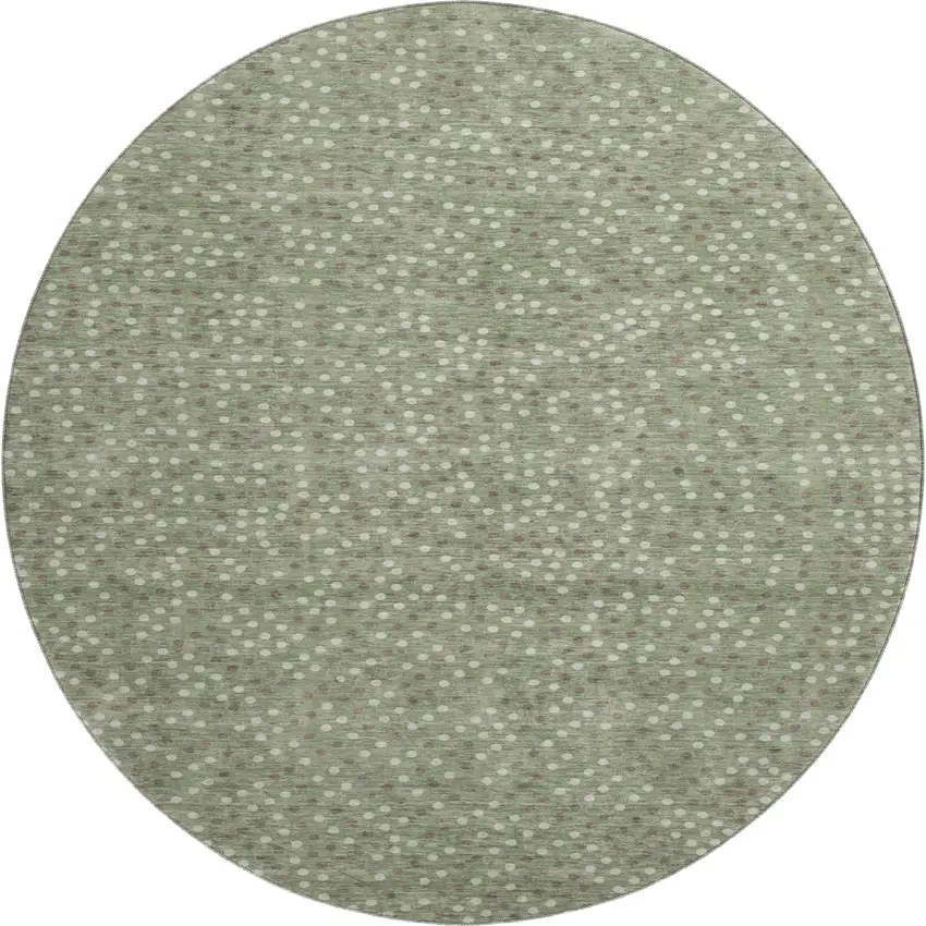 8' Sage Ivory And Taupe Polka Dot Washable Round Rug With UV Protection Photo 1