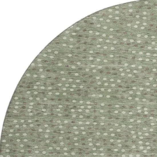 8' Sage Ivory And Taupe Polka Dot Washable Round Rug With UV Protection Photo 2