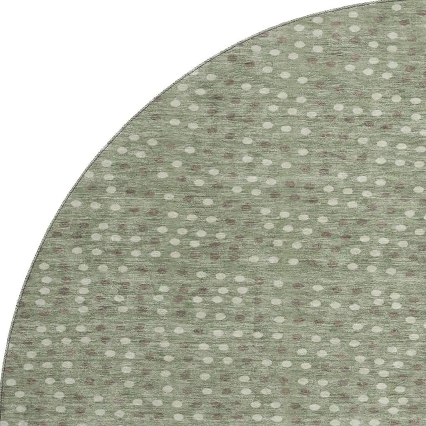 8' Sage Ivory And Taupe Polka Dot Washable Round Rug With UV Protection Photo 2