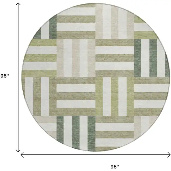 8' Sage Ivory And Taupe Round Geometric Washable Indoor Outdoor Area Rug Photo 3