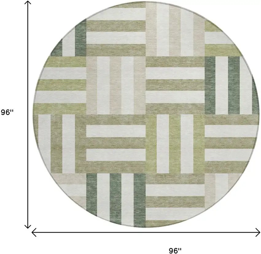 8' Sage Ivory And Taupe Round Geometric Washable Indoor Outdoor Area Rug Photo 3