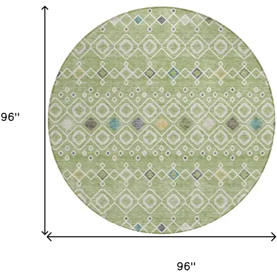 8' Sage Ivory And Teal Blue Round Geometric Washable Indoor Outdoor Area Rug Photo 3
