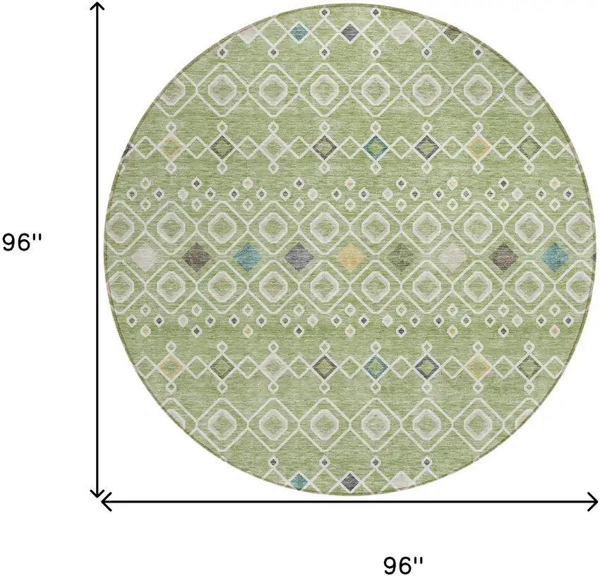 8' Sage Ivory And Teal Blue Round Geometric Washable Indoor Outdoor Area Rug Photo 3