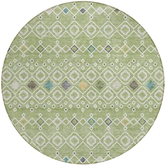8' Sage Ivory And Teal Blue Round Geometric Washable Indoor Outdoor Area Rug Photo 2