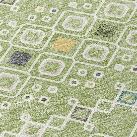 8' Sage Ivory And Teal Blue Round Geometric Washable Indoor Outdoor Area Rug Photo 8