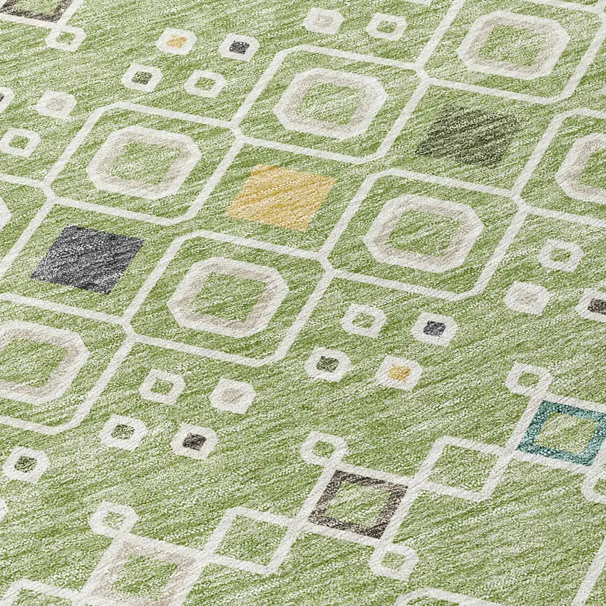 8' Sage Ivory And Teal Blue Round Geometric Washable Indoor Outdoor Area Rug Photo 8