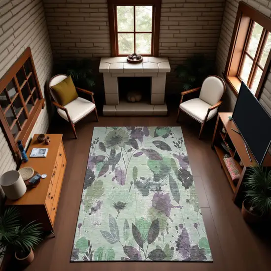 8' Sage Lavender And Gray Floral Washable Area Rug With UV Protection Photo 4