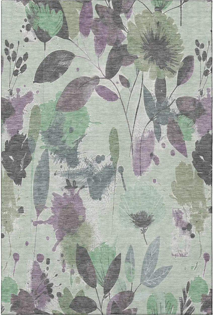 8' Sage Lavender And Gray Floral Washable Area Rug With UV Protection Photo 3