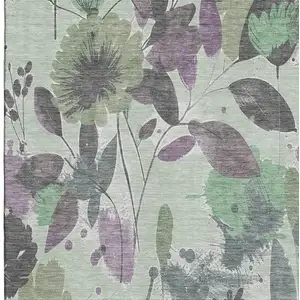 Photo of 8' Sage Lavender And Gray Floral Washable Area Rug With UV Protection