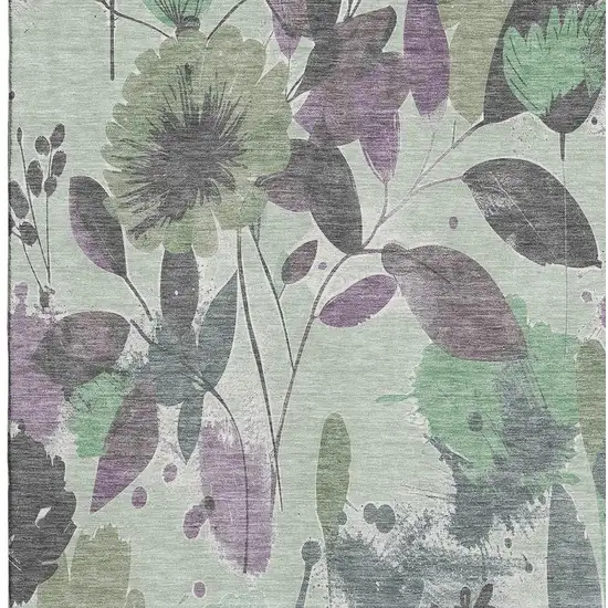 8' Sage Lavender And Gray Floral Washable Area Rug With UV Protection Photo 2