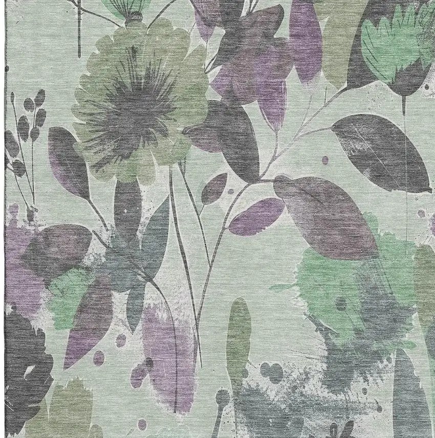 8' Sage Lavender And Gray Floral Washable Area Rug With UV Protection Photo 2