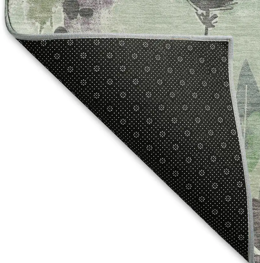 8' Sage Lavender And Gray Floral Washable Area Rug With UV Protection Photo 6