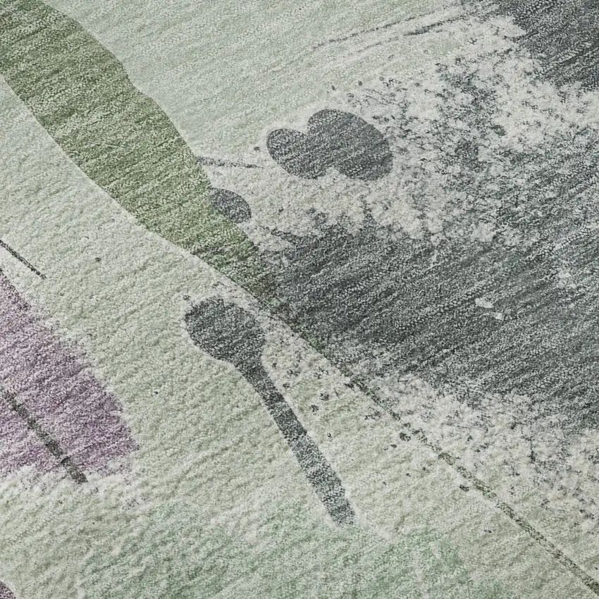 8' Sage Lavender And Gray Floral Washable Area Rug With UV Protection Photo 9