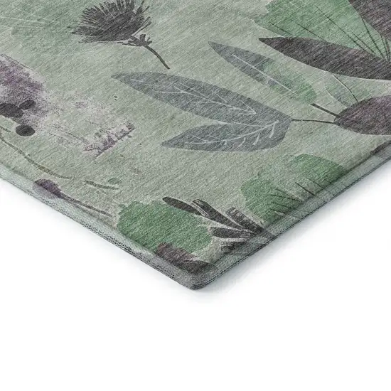 8' Sage Lavender And Gray Floral Washable Area Rug With UV Protection Photo 7