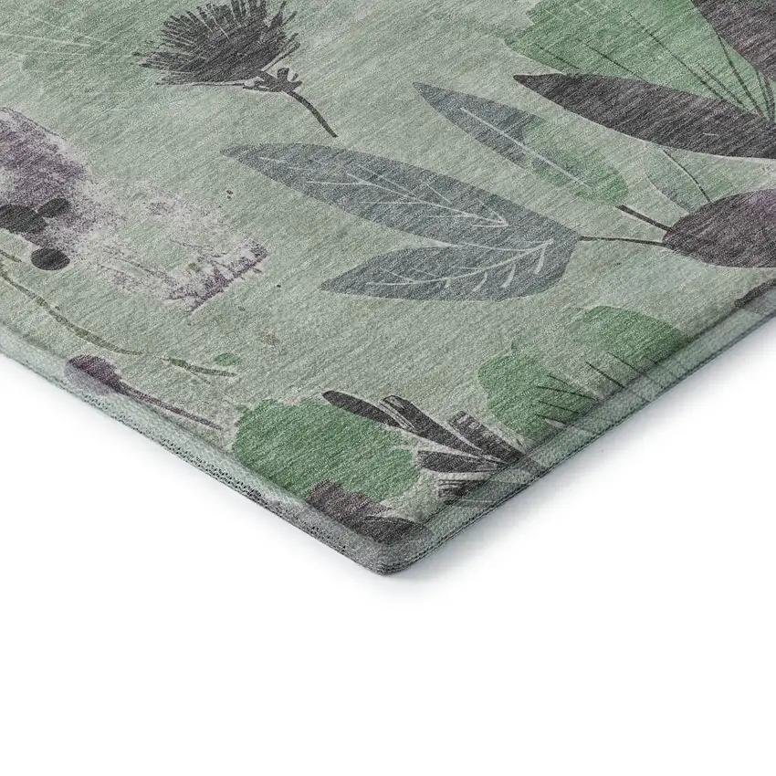 8' Sage Lavender And Gray Floral Washable Area Rug With UV Protection Photo 7