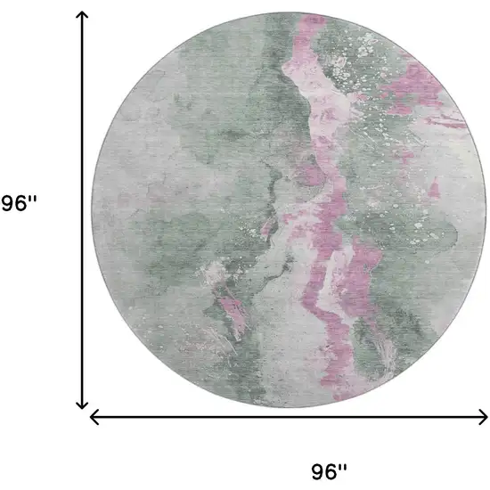 8' Sage Mauve And Ivory Abstract Washable Round Rug With UV Protection Photo 8