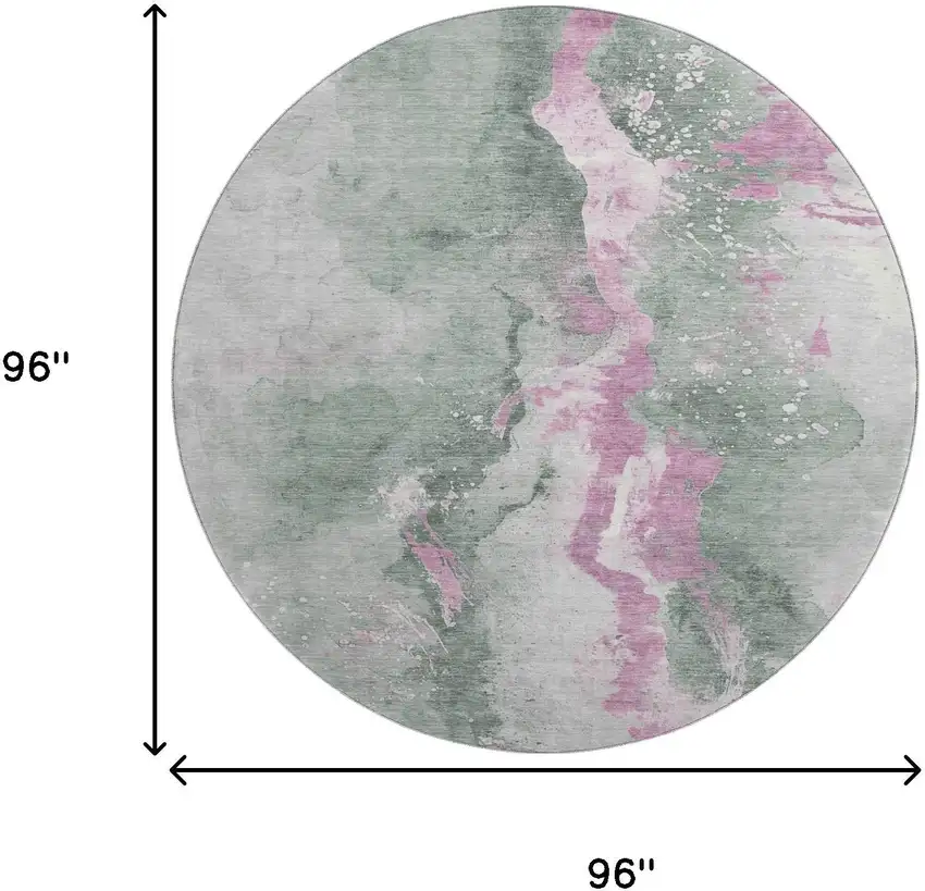 8' Sage Mauve And Ivory Abstract Washable Round Rug With UV Protection Photo 8