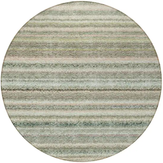 8' Sage Mint Green And Beige Round Striped Washable Indoor Outdoor Area Rug Photo 5