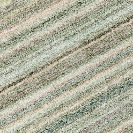 8' Sage Mint Green And Beige Round Striped Washable Indoor Outdoor Area Rug Photo 4