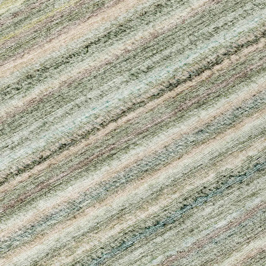 8' Sage Mint Green And Beige Round Striped Washable Indoor Outdoor Area Rug Photo 4