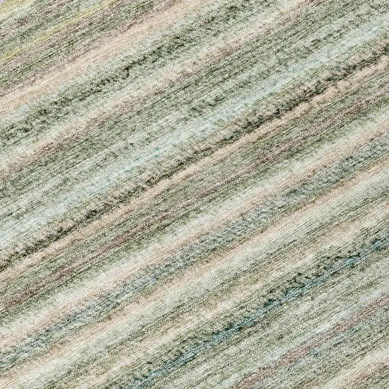 8' Sage Mint Green And Beige Round Striped Washable Indoor Outdoor Area Rug Photo 4