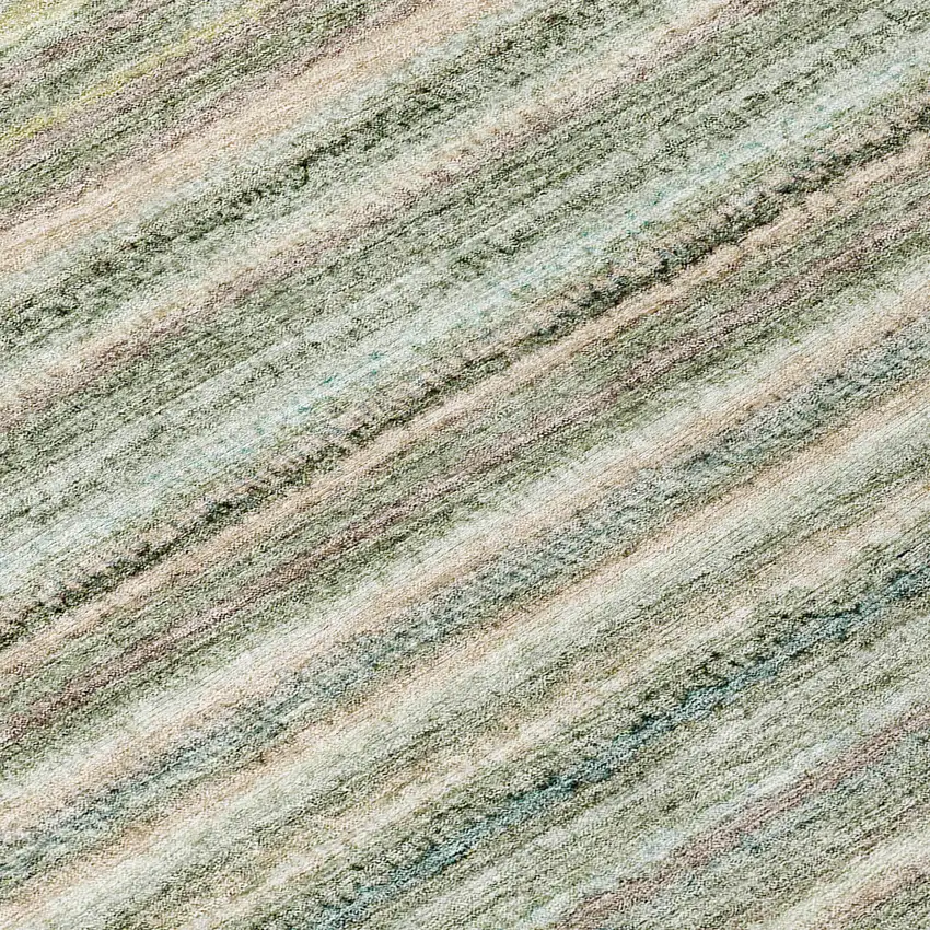 8' Sage Mint Green And Beige Round Striped Washable Indoor Outdoor Area Rug Photo 4