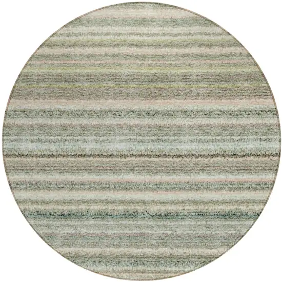 8' Sage Mint Green And Beige Round Striped Washable Indoor Outdoor Area Rug Photo 2