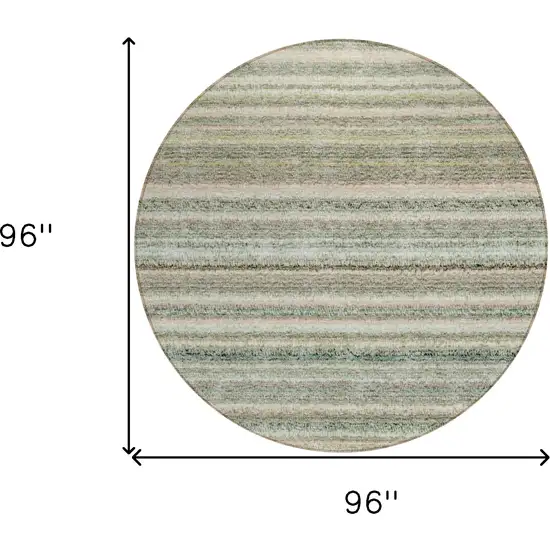 8' Sage Mint Green And Beige Round Striped Washable Indoor Outdoor Area Rug Photo 3